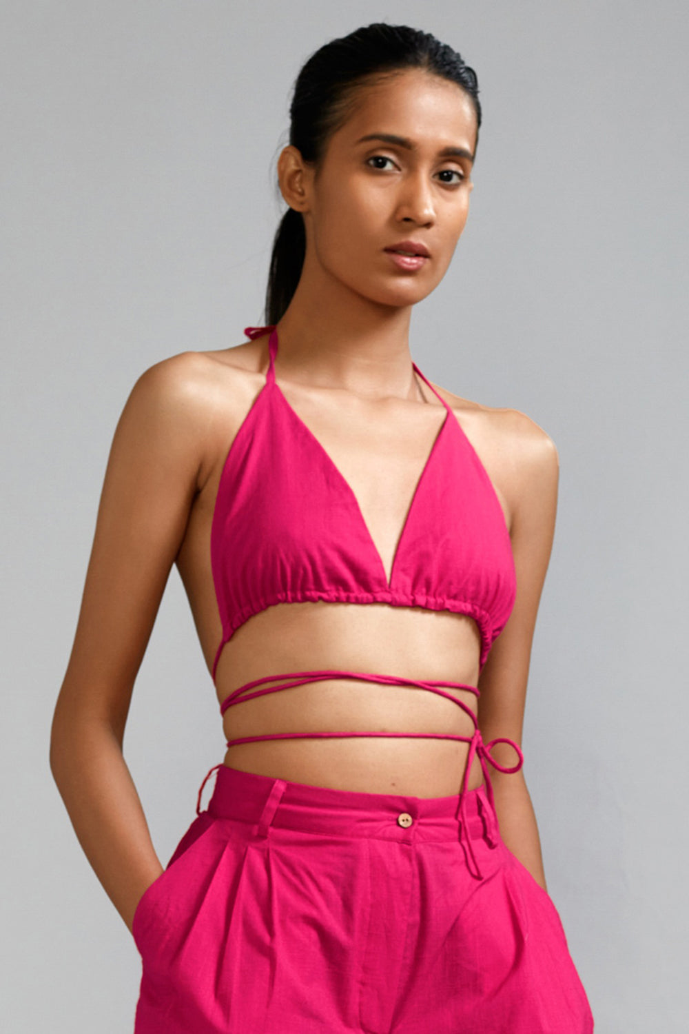 Pink Cotton Overlap Bralette - Auraya Fashion -  - #tag1# - #tag2# - #tag3# - #tag3#