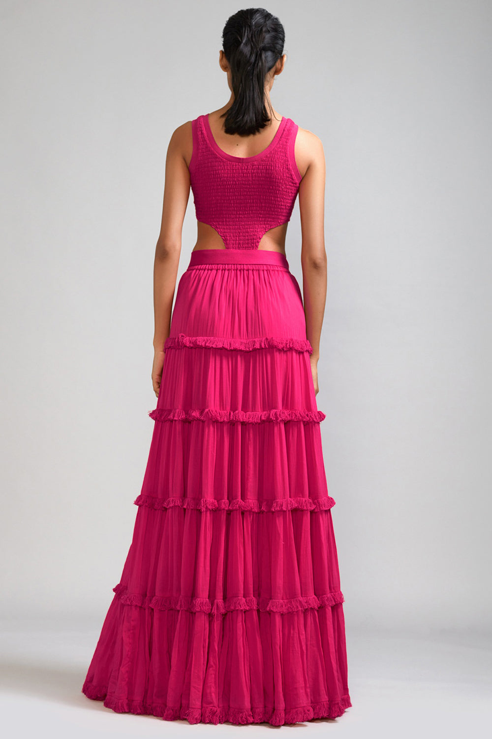 Pink Handspun Mul Tiered Lehenga Set - Auraya Fashion -  - #tag1# - #tag2# - #tag3# - #tag3#
