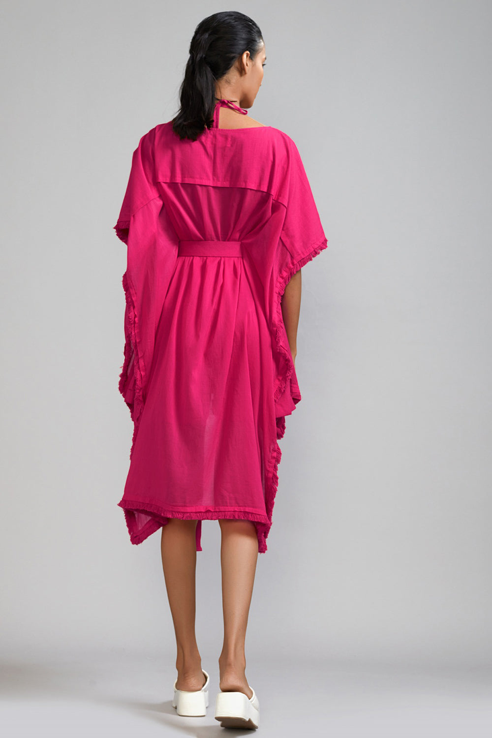 Pink Mul Kaftan Top With Belt - Auraya Fashion -  - #tag1# - #tag2# - #tag3# - #tag3#