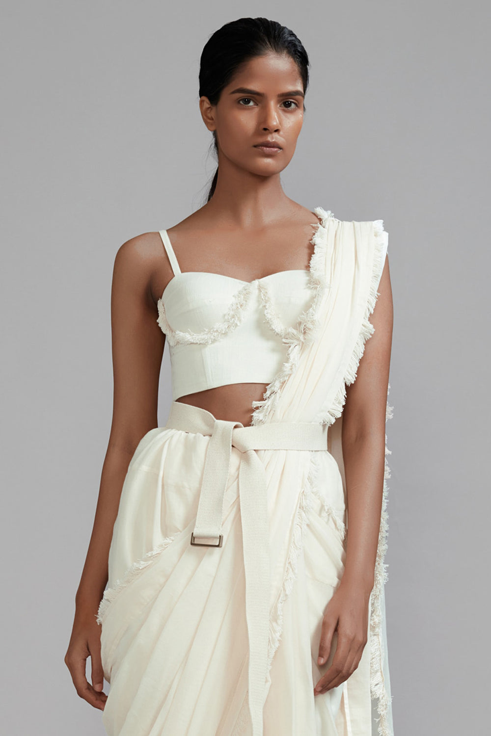 Off-White Mul Saree Set - Auraya Fashion -  - #tag1# - #tag2# - #tag3# - #tag3#