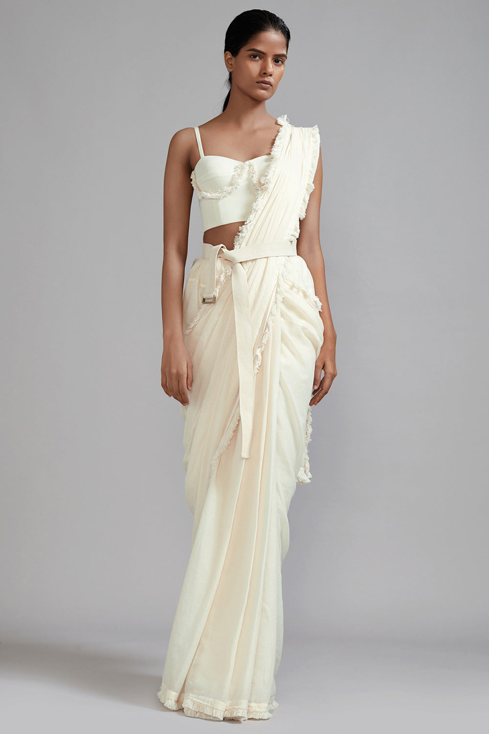Off-White Mul Saree Set - Auraya Fashion - Mati - #tag1# - #tag2# - #tag3# - #tag3#