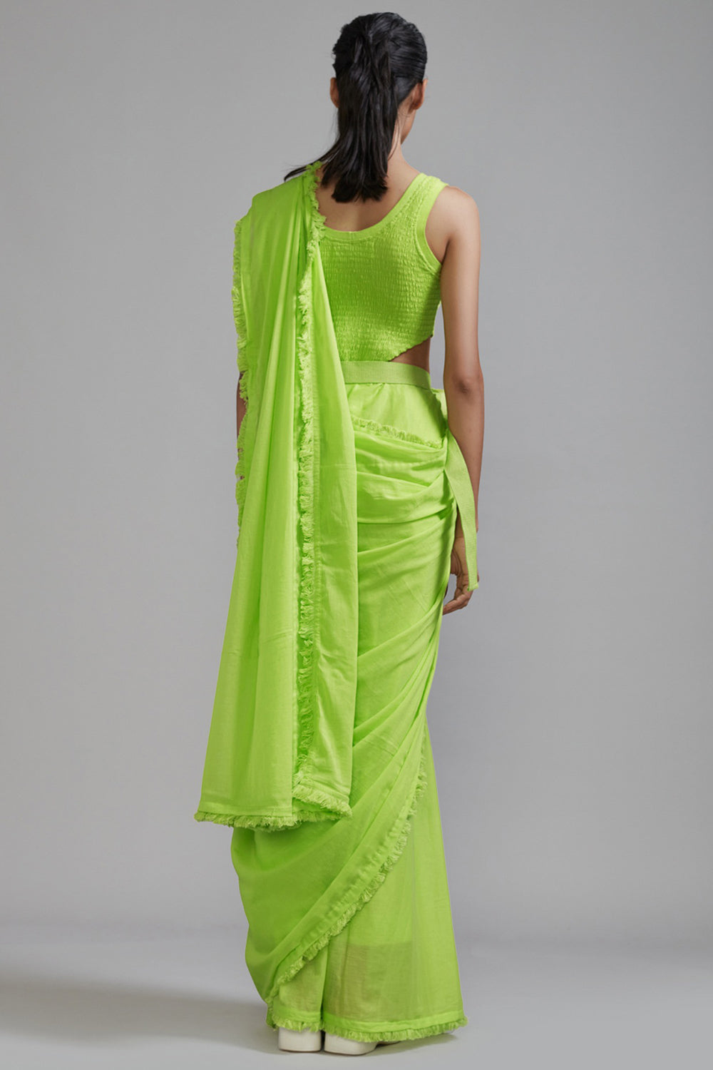 Neon Green Mul Saree Set - Auraya Fashion -  - #tag1# - #tag2# - #tag3# - #tag3#