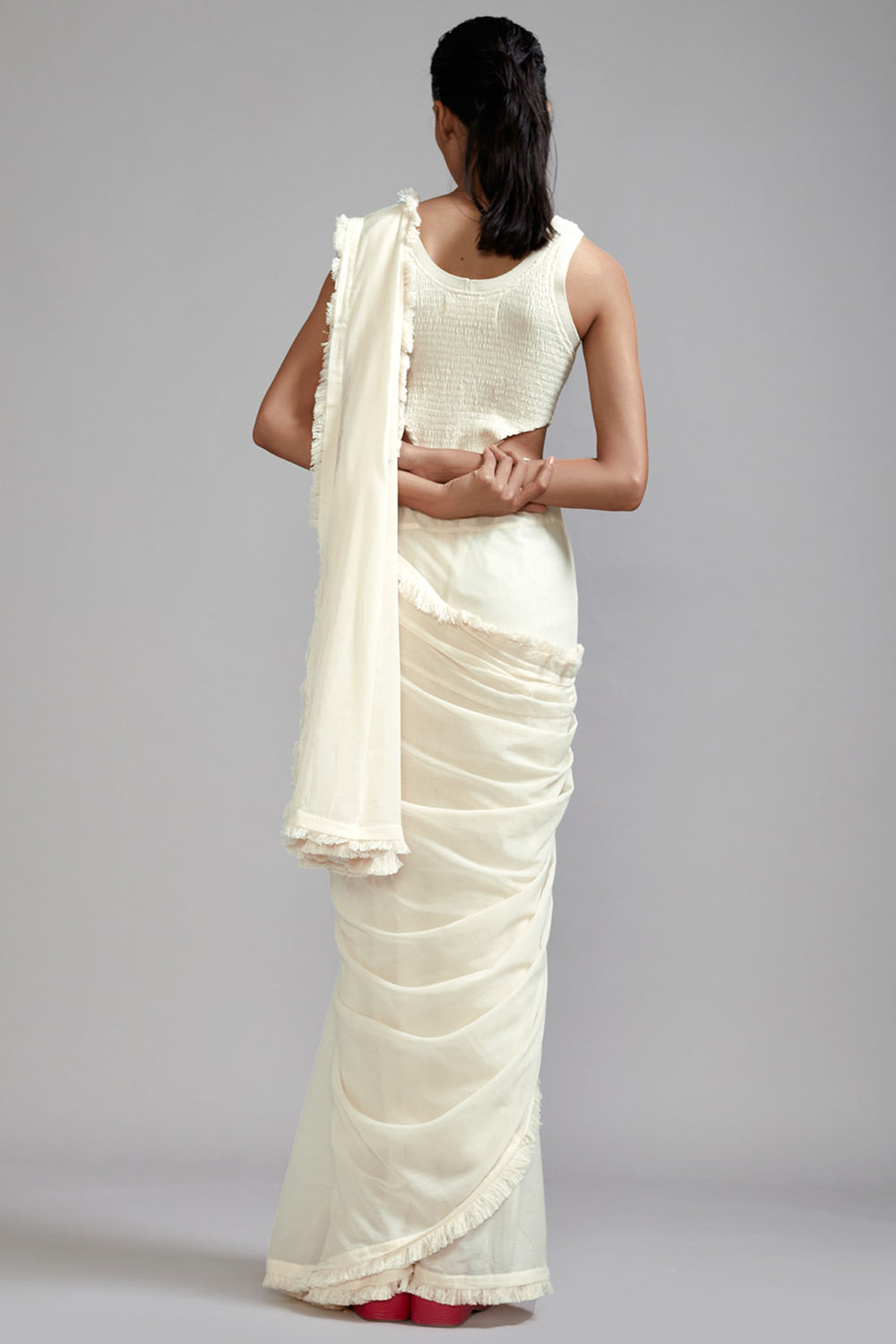 Off-White Mul Saree Set - Auraya Fashion -  - #tag1# - #tag2# - #tag3# - #tag3#