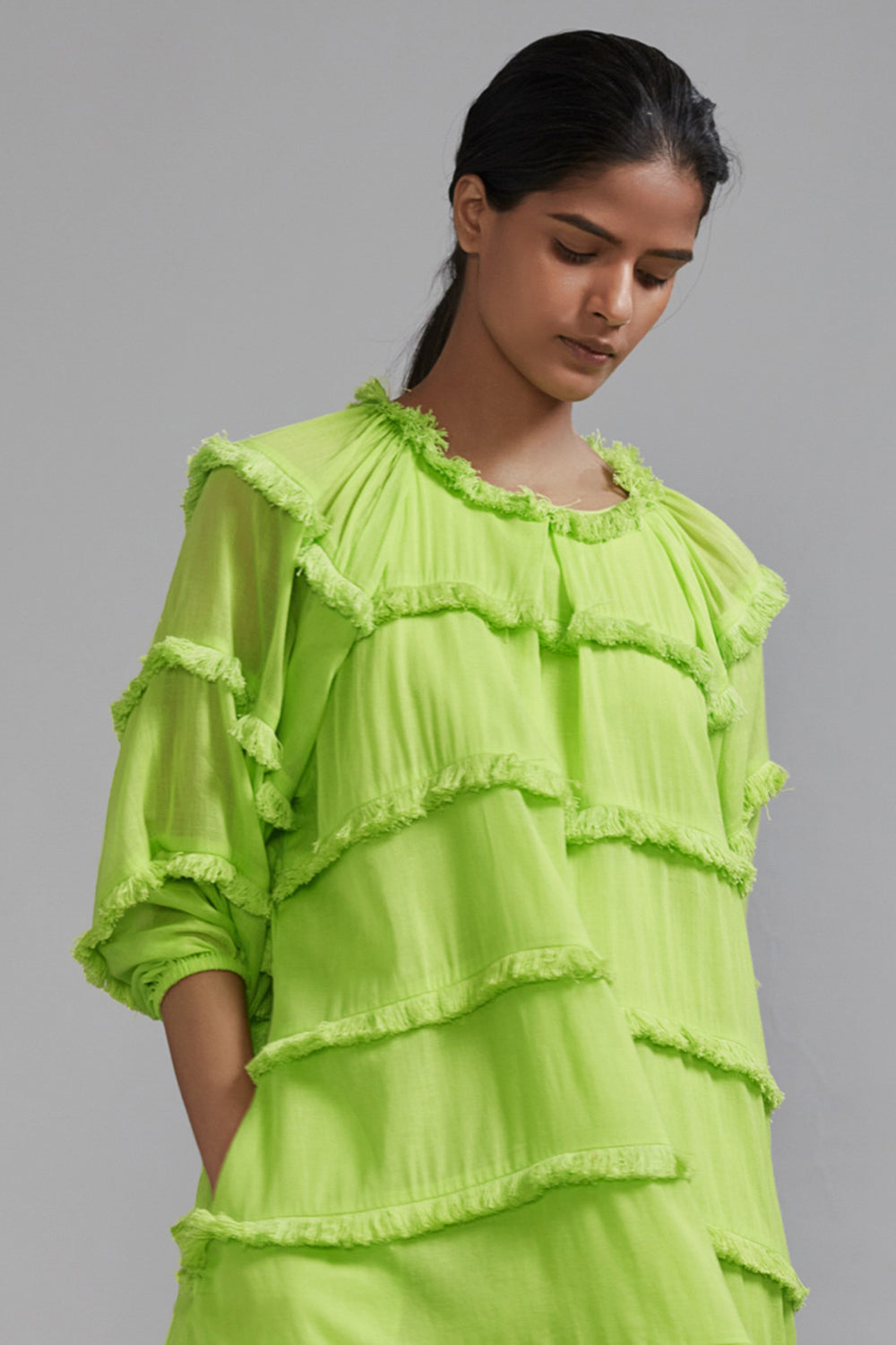 Neon Green Mul Mini Dress - Auraya Fashion -  - #tag1# - #tag2# - #tag3# - #tag3#
