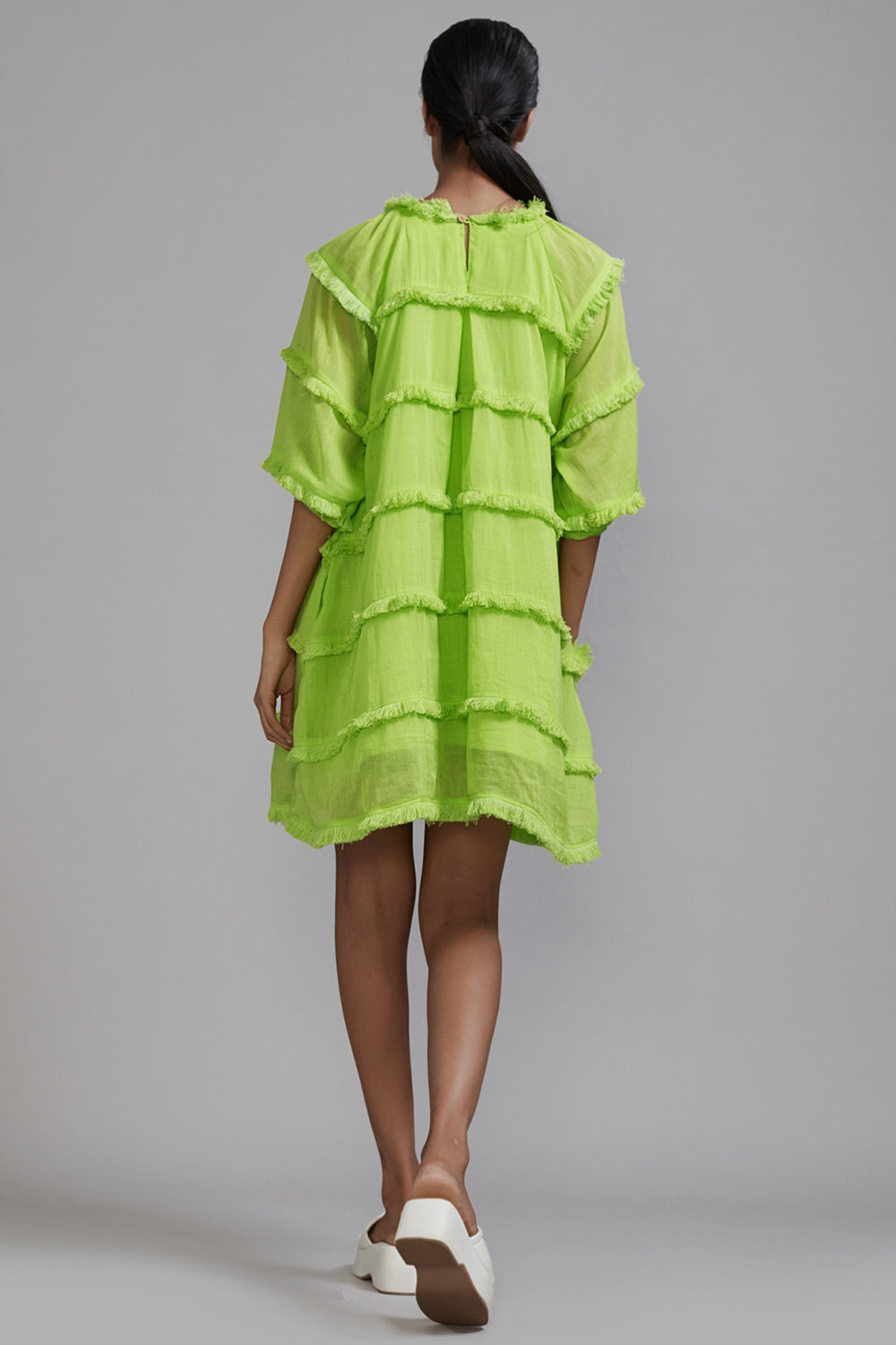 Neon Green Mul Mini Dress - Auraya Fashion -  - #tag1# - #tag2# - #tag3# - #tag3#