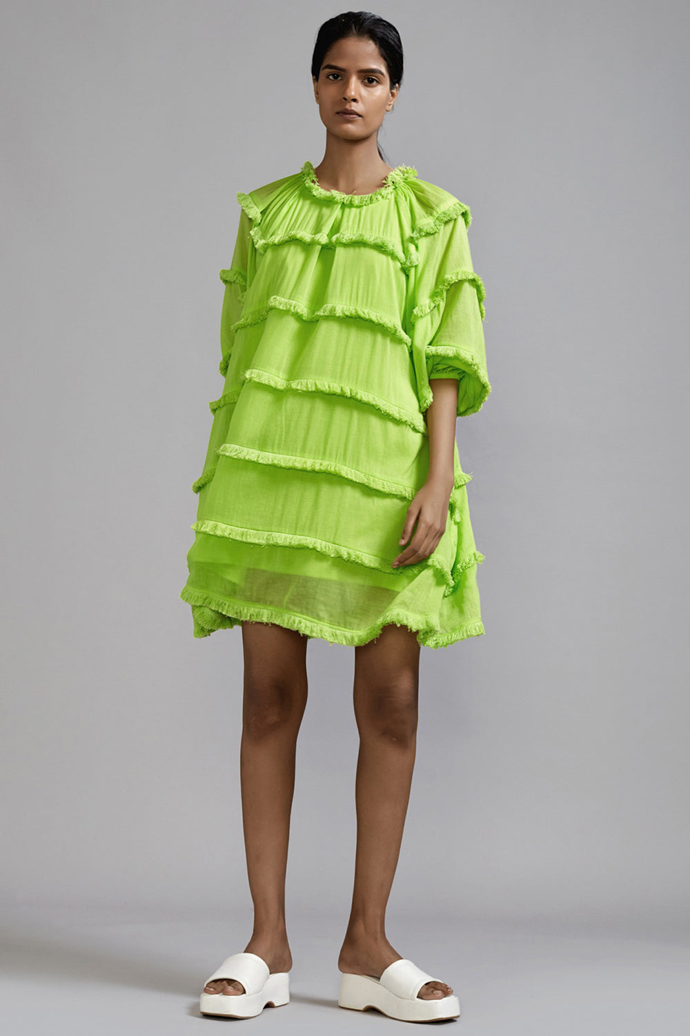 Neon Green Mul Mini Dress - Auraya Fashion - Mati - #tag1# - #tag2# - #tag3# - #tag3#