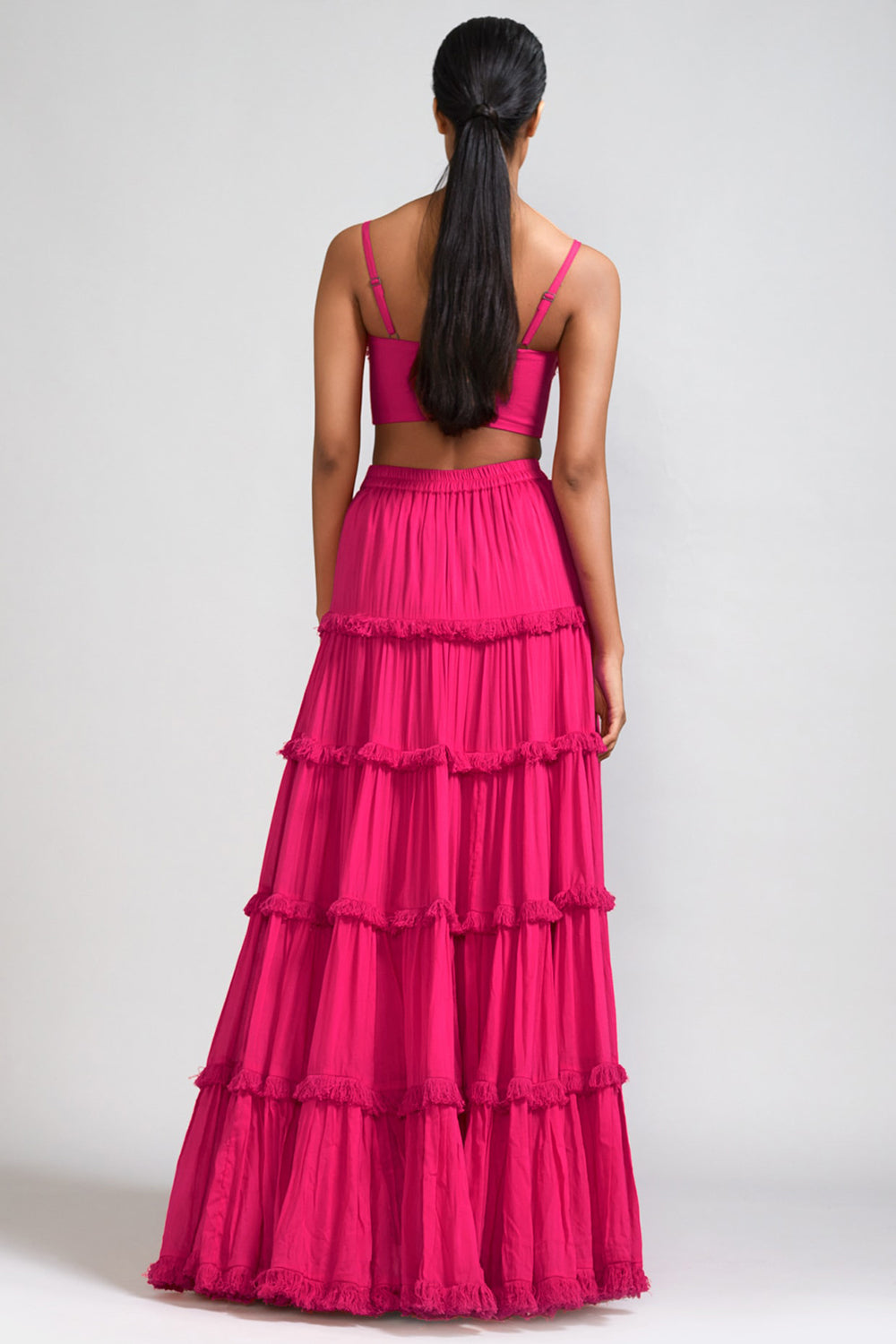 Pink Handspun Mul Tiered Lehenga - Auraya Fashion -  - #tag1# - #tag2# - #tag3# - #tag3#