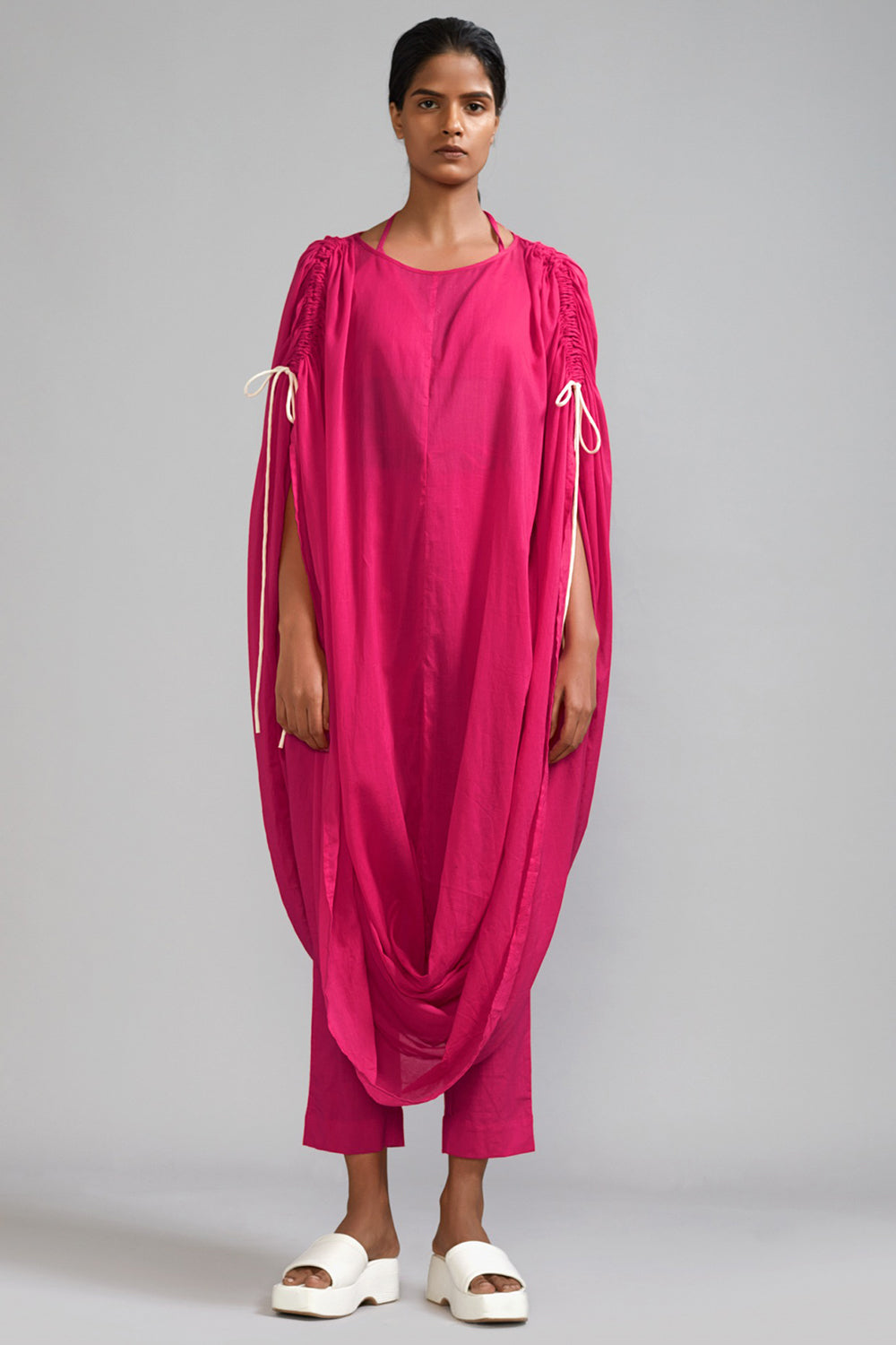 Pink Cotton Gathered Cowl Tunic - Auraya Fashion - Mati - #tag1# - #tag2# - #tag3# - #tag3#