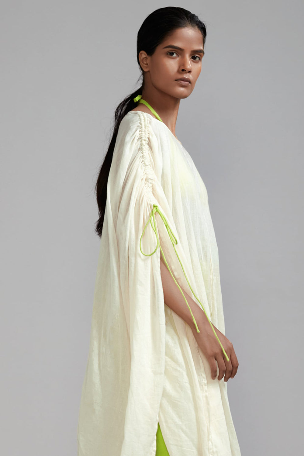 Off-White Cotton Gathered Cowl Tunic - Auraya Fashion -  - #tag1# - #tag2# - #tag3# - #tag3#
