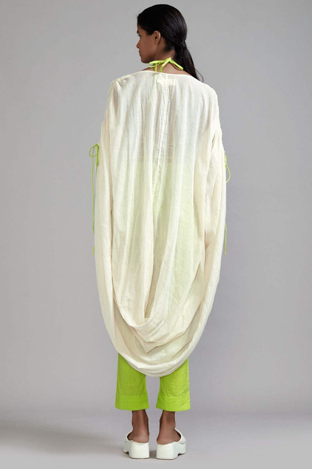 Off-White Cotton Gathered Cowl Tunic Set - Auraya Fashion -  - #tag1# - #tag2# - #tag3# - #tag3#