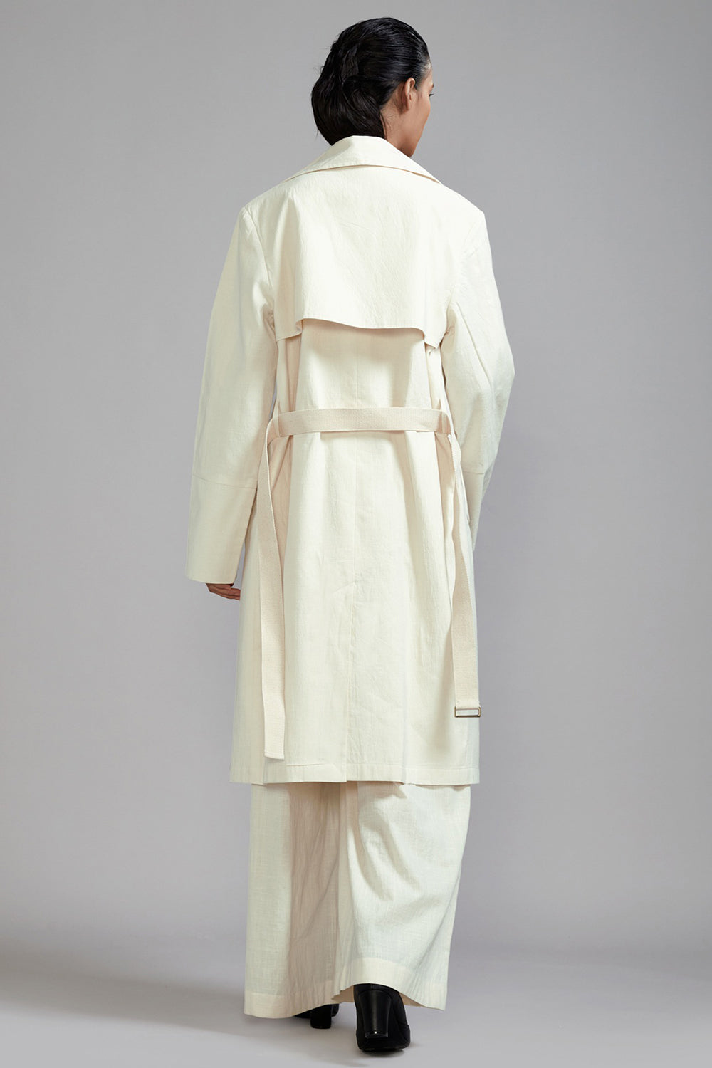 Off-White Cotton Trench Jacket Set - Auraya Fashion -  - #tag1# - #tag2# - #tag3# - #tag3#