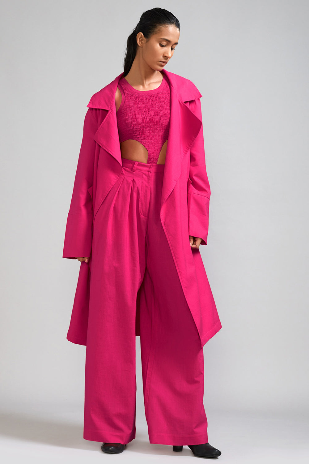 Pink Cotton Trench Jacket Set - Auraya Fashion - Mati - #tag1# - #tag2# - #tag3# - #tag3#