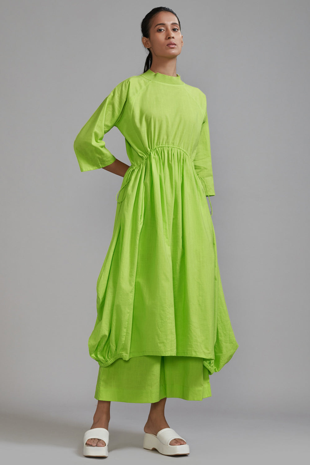 Neon Green Cotton Cowl Tunic - Auraya Fashion - Mati - #tag1# - #tag2# - #tag3# - #tag3#