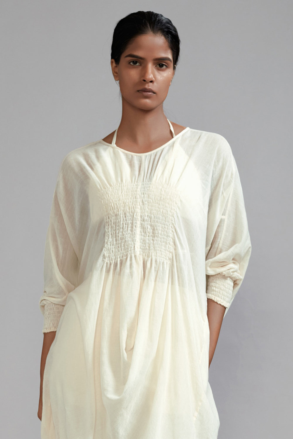 Off-White Cotton Cowl Tunic - Auraya Fashion -  - #tag1# - #tag2# - #tag3# - #tag3#