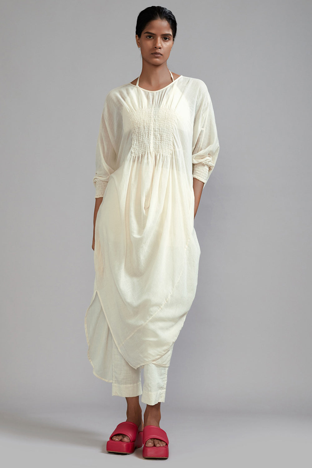 Off-White Cotton Cowl Tunic - Auraya Fashion - Mati - #tag1# - #tag2# - #tag3# - #tag3#