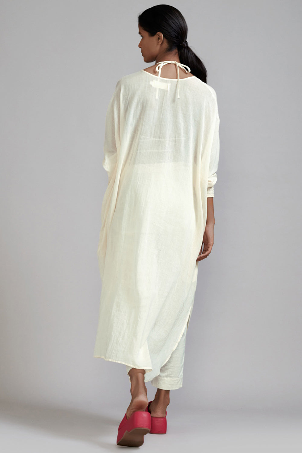 Off-White Cotton Cowl Tunic Set - Auraya Fashion -  - #tag1# - #tag2# - #tag3# - #tag3#