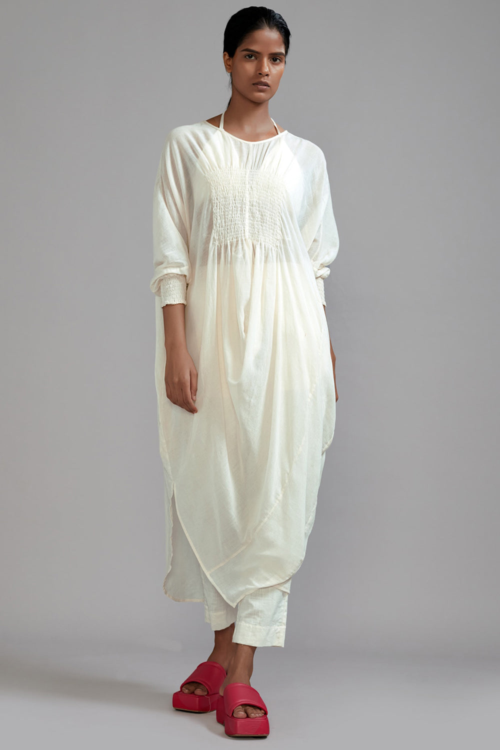 Off-White Cotton Cowl Tunic Set - Auraya Fashion - Mati - #tag1# - #tag2# - #tag3# - #tag3#
