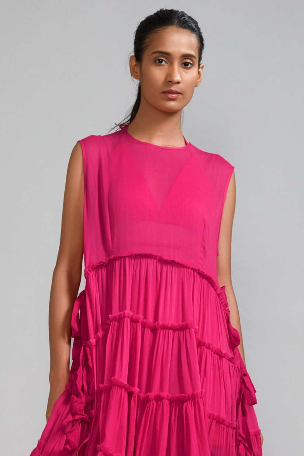 Pink Handwoven Mul Tiered Tunic - Auraya Fashion -  - #tag1# - #tag2# - #tag3# - #tag3#
