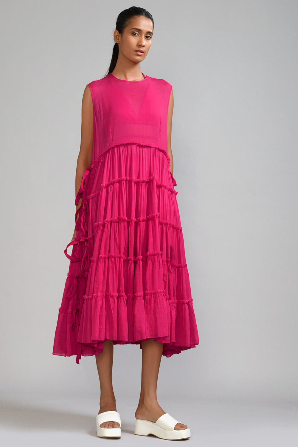 Pink Handwoven Mul Tiered Tunic - Auraya Fashion - Mati - #tag1# - #tag2# - #tag3# - #tag3#