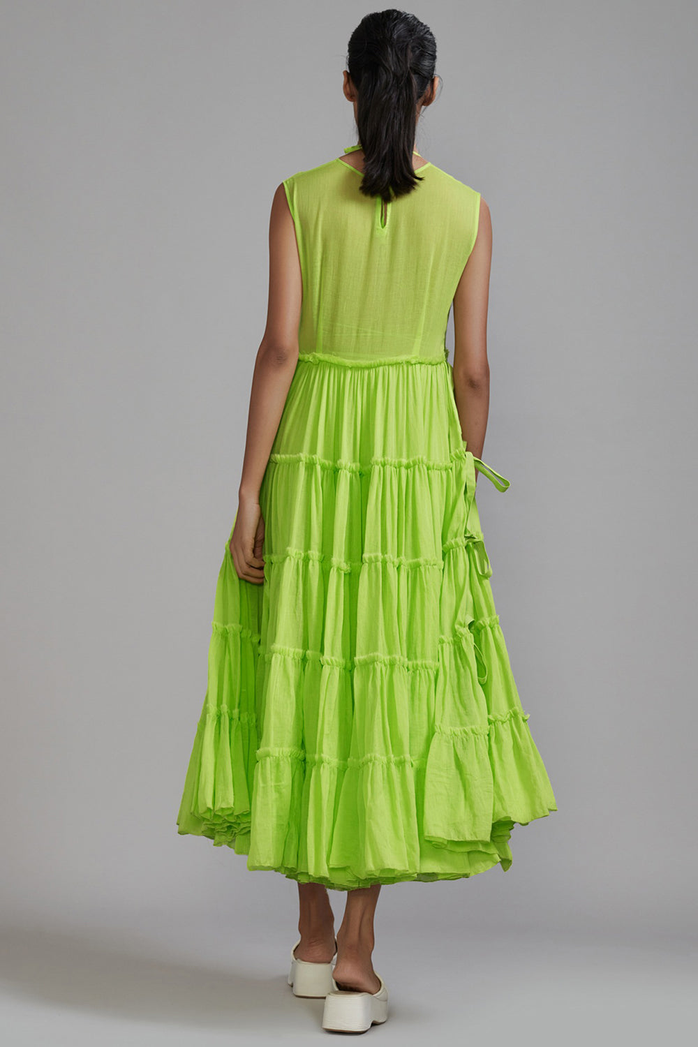 Neon Green Handwoven Mul Tiered Tunic - Auraya Fashion -  - #tag1# - #tag2# - #tag3# - #tag3#