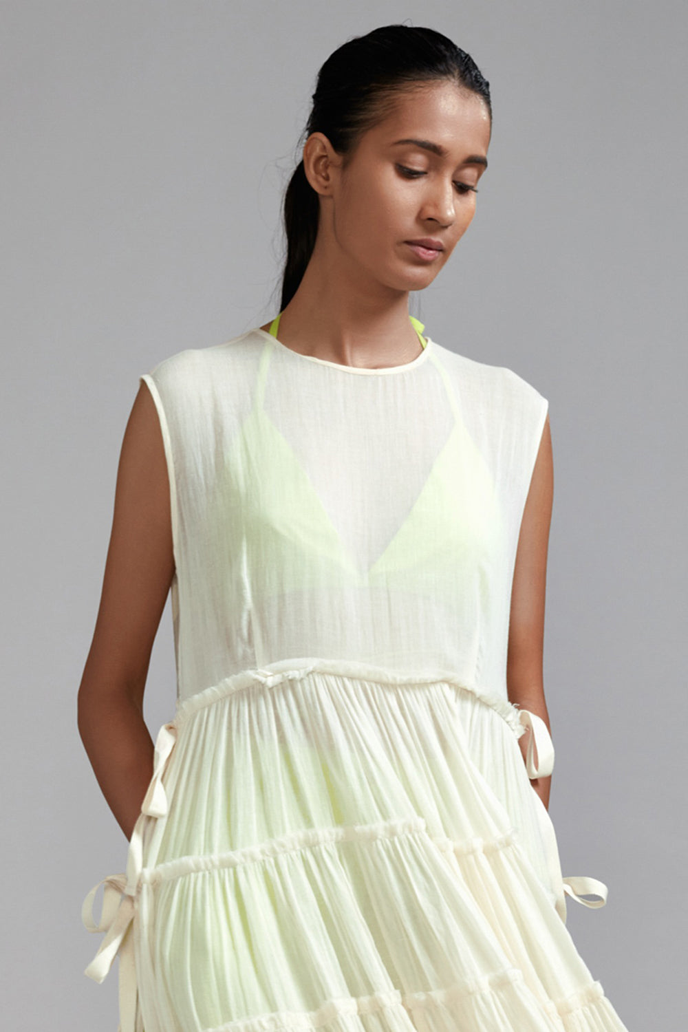 Off-White Handwoven Mul Tiered Tunic - Auraya Fashion -  - #tag1# - #tag2# - #tag3# - #tag3#