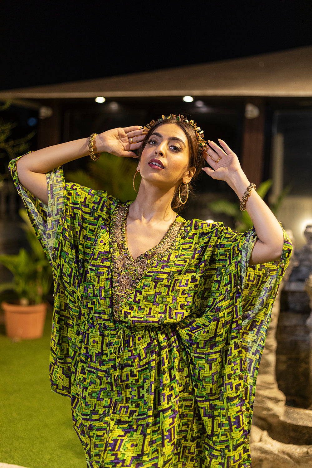 Green Kaftan Top With Sharara Pants - Auraya Fashion - Mehak Murpana - #tag1# - #tag2# - #tag3# - #tag3#