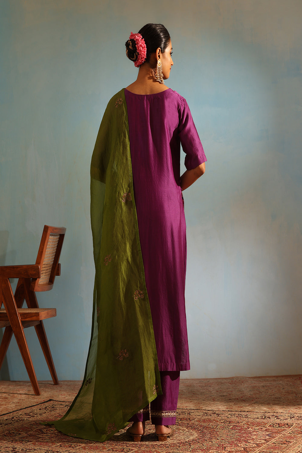 Purple Tonal Chanderi Kurta With Matching Pants And Dupatta - Auraya Fashion -  - #tag1# - #tag2# - #tag3# - #tag3#