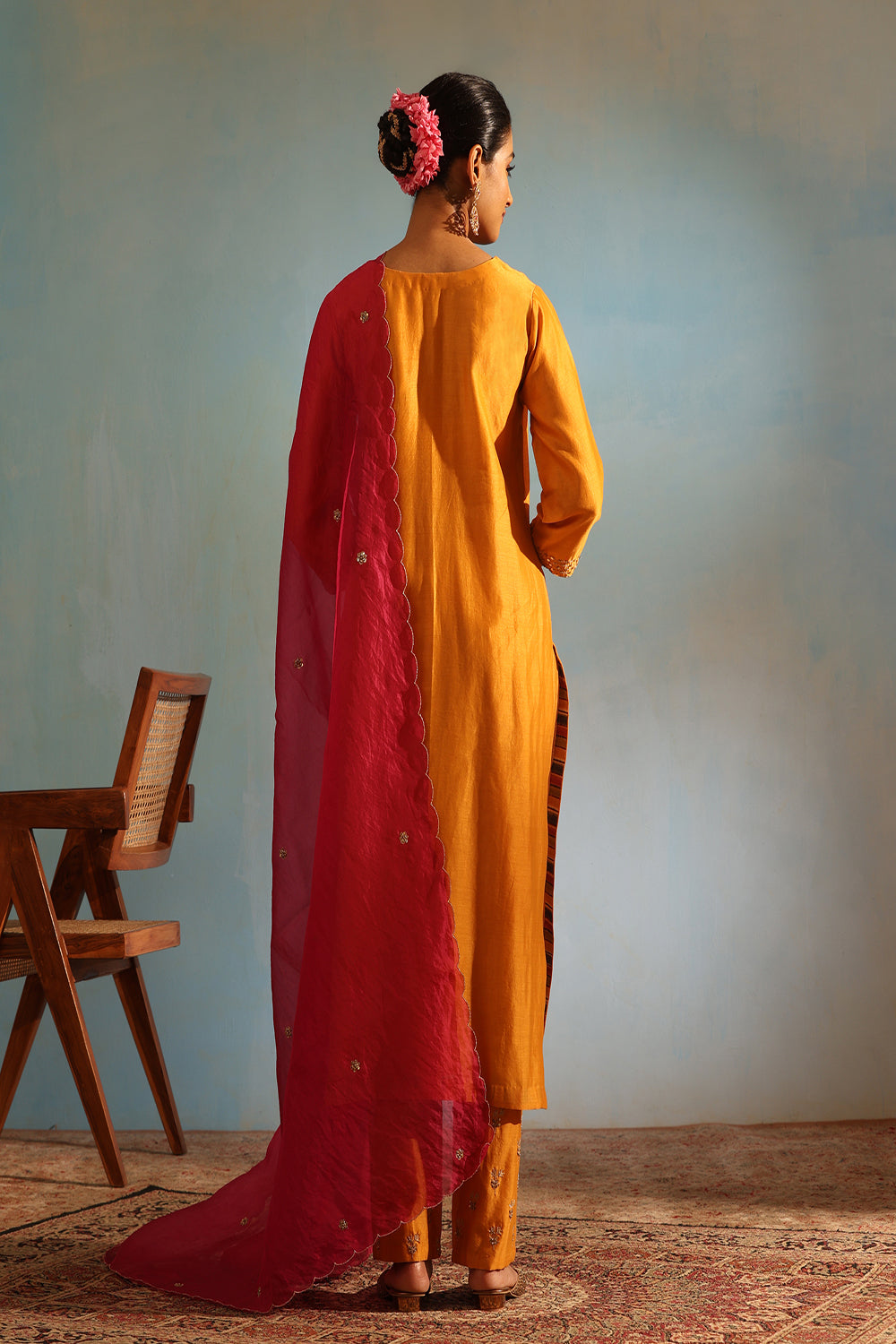 Yellow Tonal Chanderi Kurta With Matching Pants