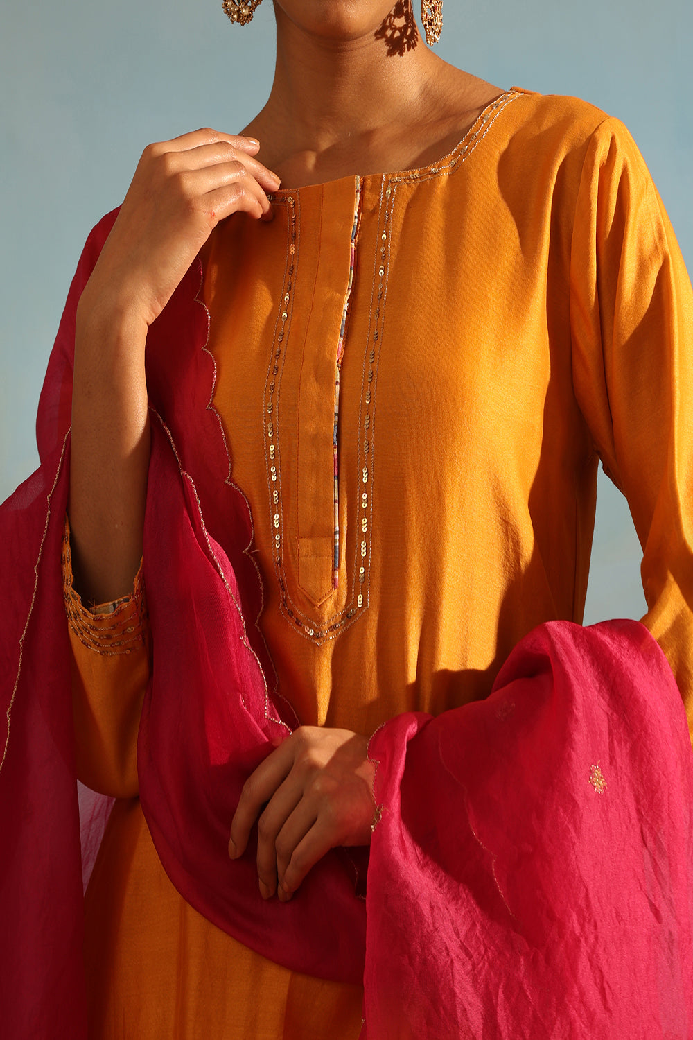 Yellow Tonal Chanderi Kurta With Matching Pants