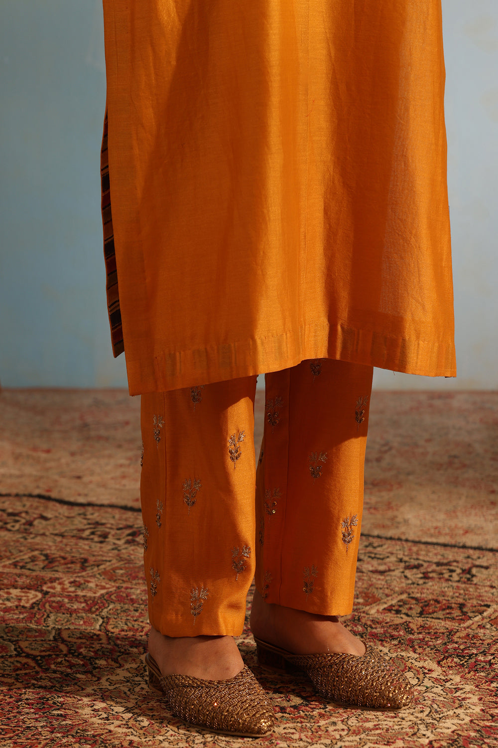 Yellow Tonal Chanderi Kurta With Matching Pants