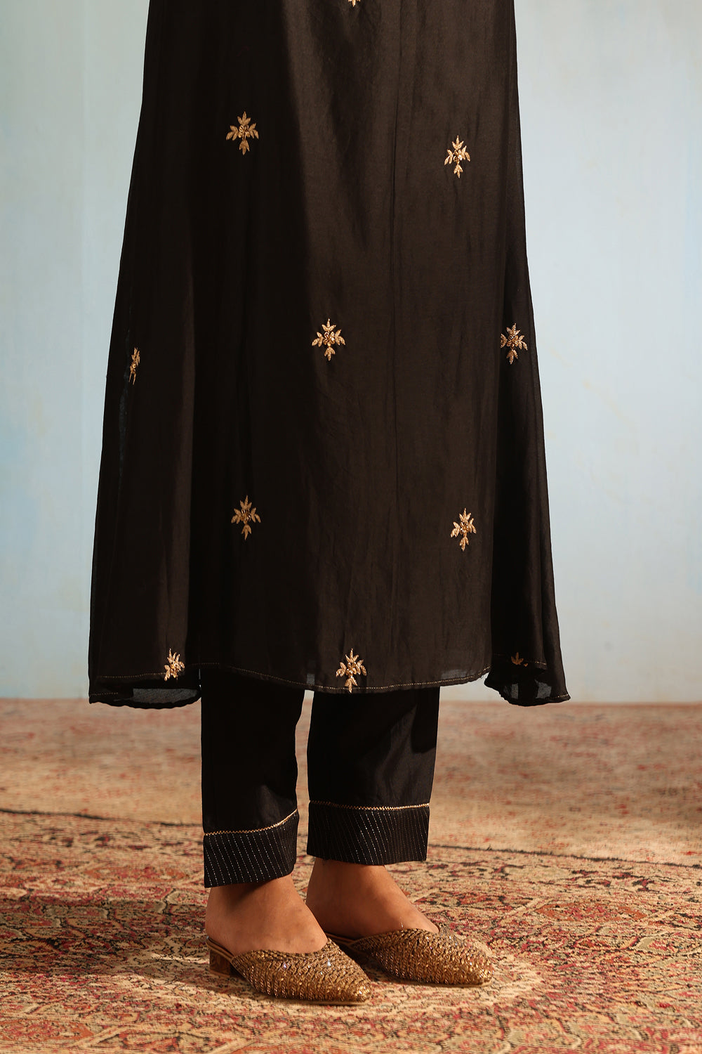 Black Tonal Chanderi Kurta With Matching Pants - Auraya Fashion -  - #tag1# - #tag2# - #tag3# - #tag3#