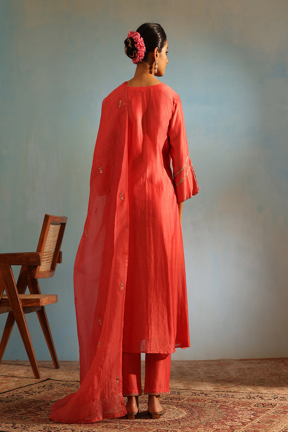 Gajari Pink Tonal Chanderi Kurta With Matching Pants - Auraya Fashion -  - #tag1# - #tag2# - #tag3# - #tag3#