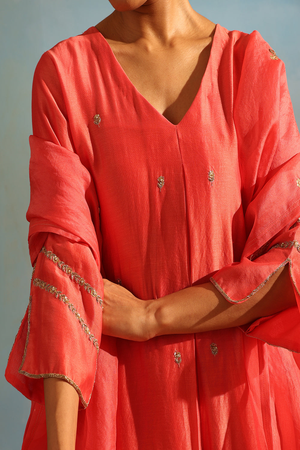 Gajari Pink Tonal Chanderi Kurta With Matching Pants - Auraya Fashion -  - #tag1# - #tag2# - #tag3# - #tag3#