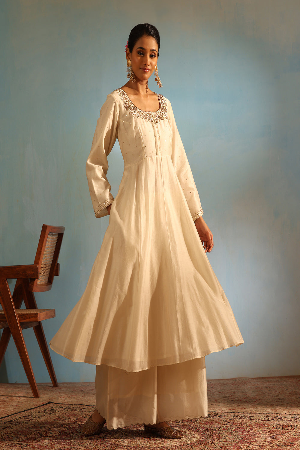 White Tonal Chanderi Kurta With Matching Pants