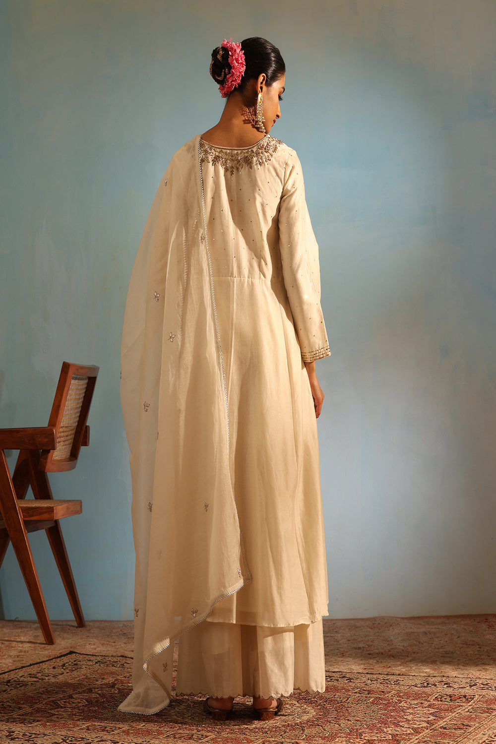 White Tonal Chanderi Kurta With Matching Pants