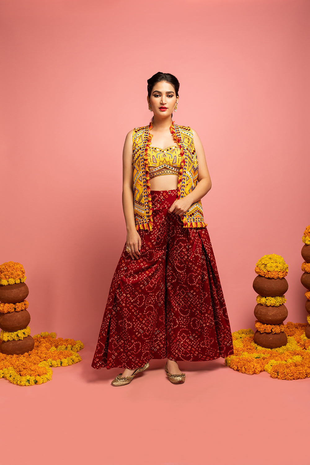 Jacket With Crop Top And Palazzo Pants - Auraya Fashion - Nitara Dhanraj - #tag1# - #tag2# - #tag3# - #tag3#