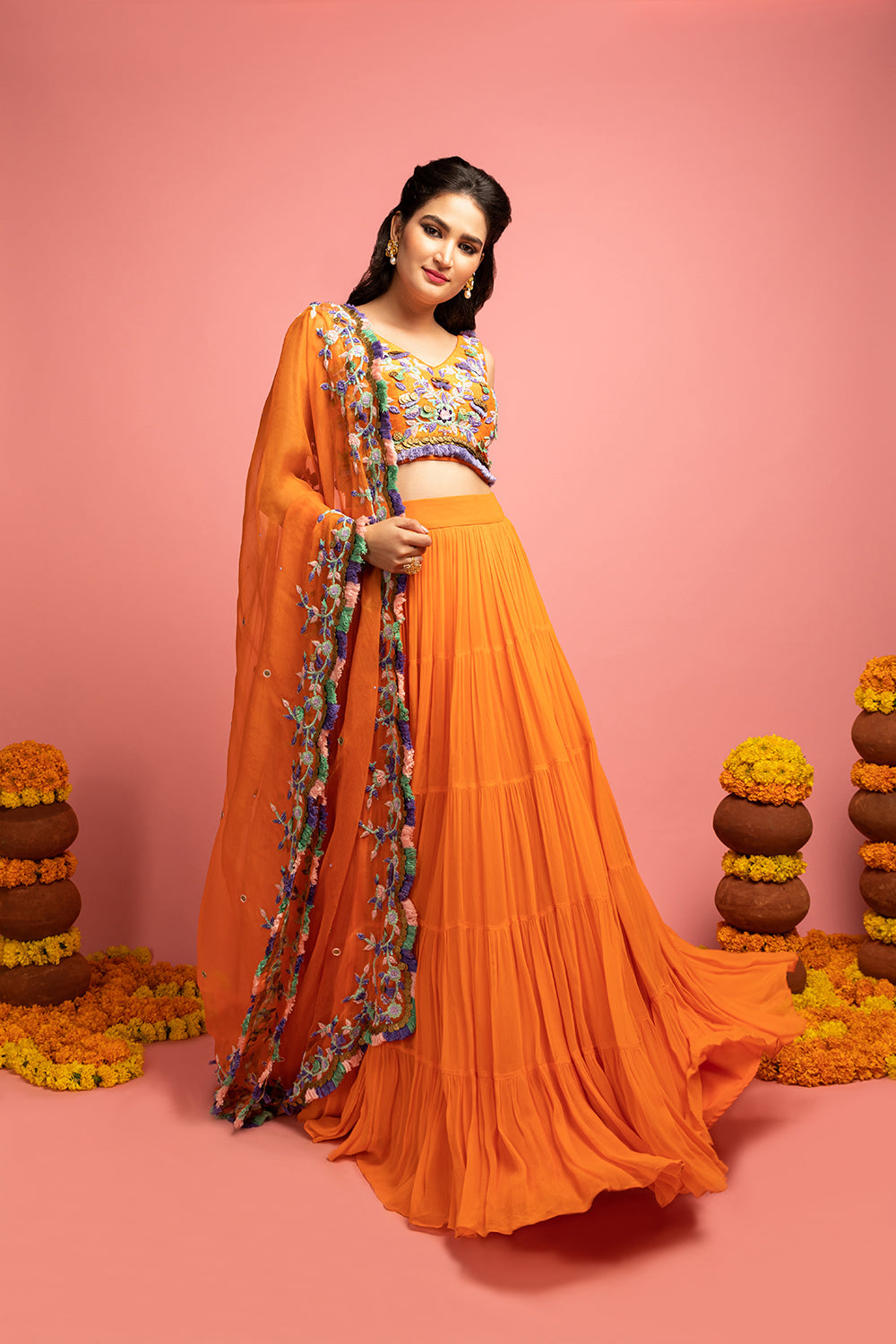 Tiered Lehenga With Heavy Dupatta And Blouse - Auraya Fashion -  - #tag1# - #tag2# - #tag3# - #tag3#