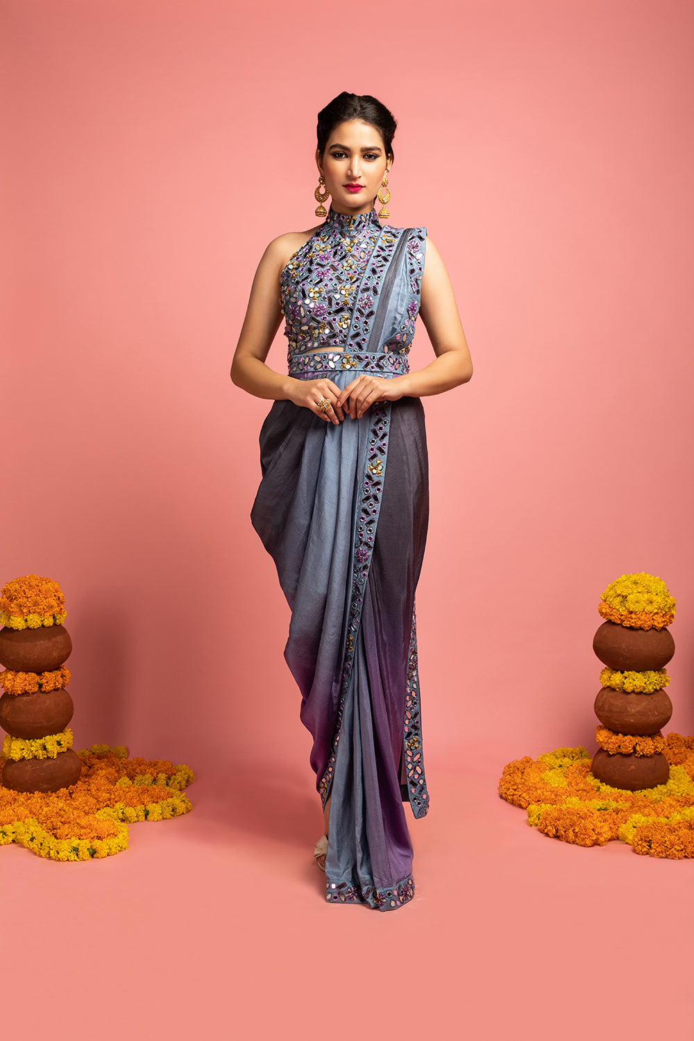 Pleated Saree Drape And Blouse - Auraya Fashion - Nitara Dhanraj - #tag1# - #tag2# - #tag3# - #tag3#