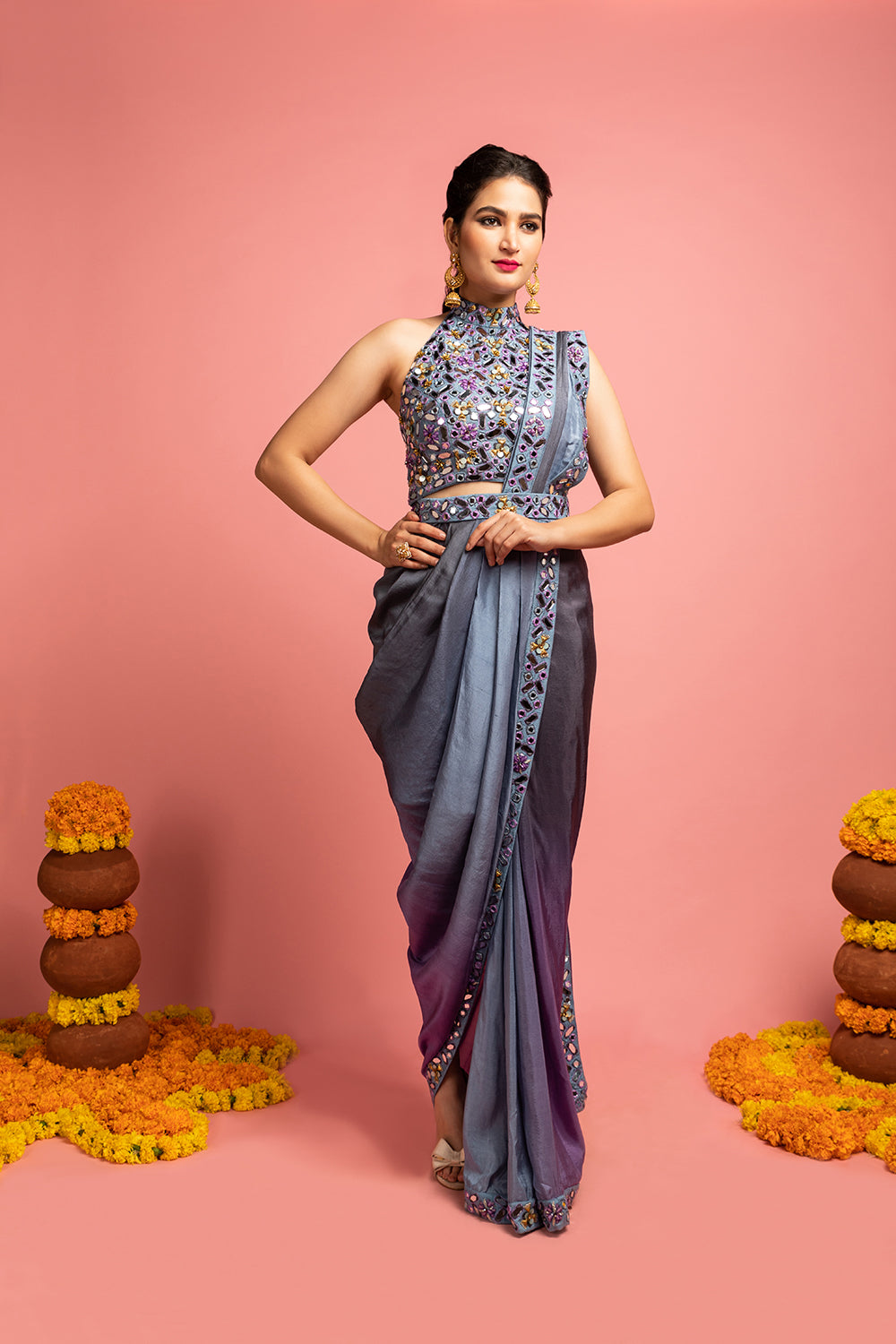 Pleated Saree Drape And Blouse - Auraya Fashion -  - #tag1# - #tag2# - #tag3# - #tag3#