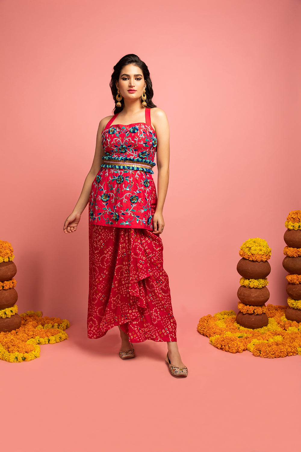 Kurta With Drape Skirt In Bandani Print - Auraya Fashion - Nitara Dhanraj - #tag1# - #tag2# - #tag3# - #tag3#