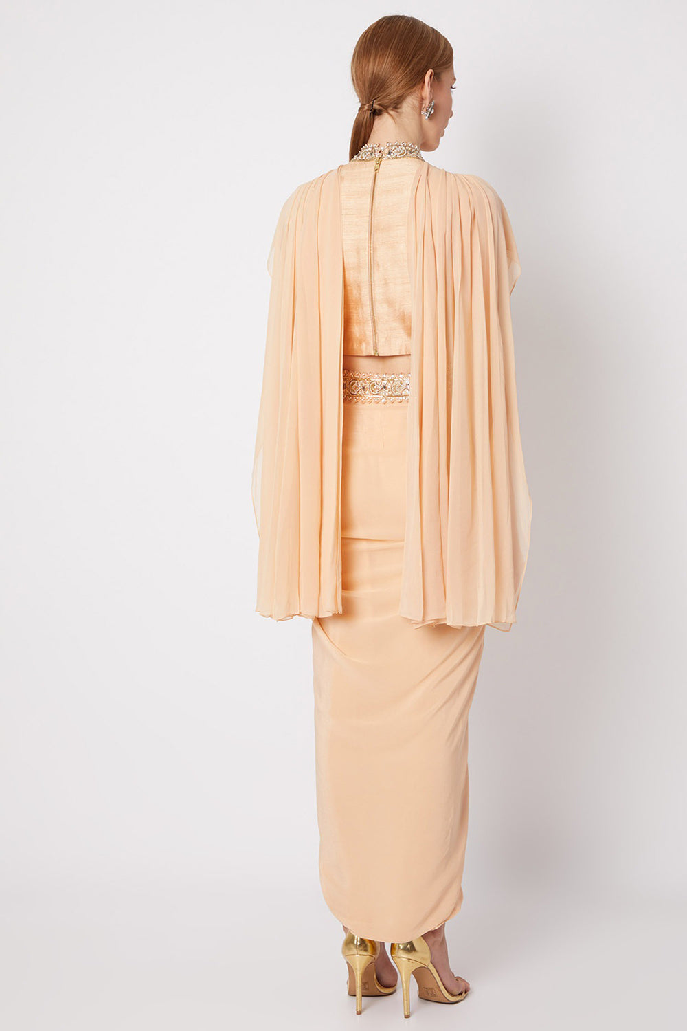 Draped Peach Skirt Set - Auraya Fashion -  - #tag1# - #tag2# - #tag3# - #tag3#