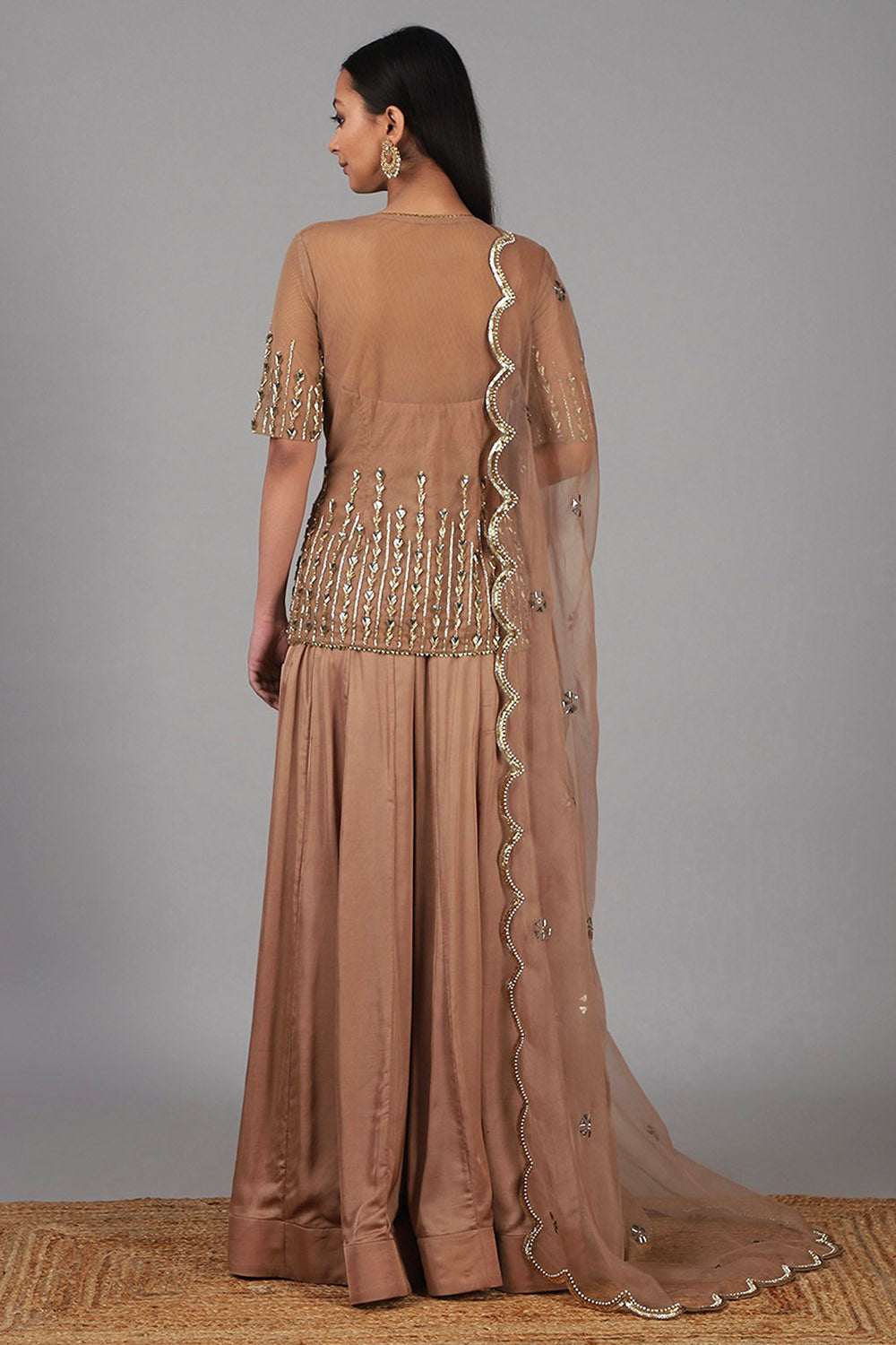 Embroidered Deep Nude Sharara Set - Auraya Fashion -  - #tag1# - #tag2# - #tag3# - #tag3#