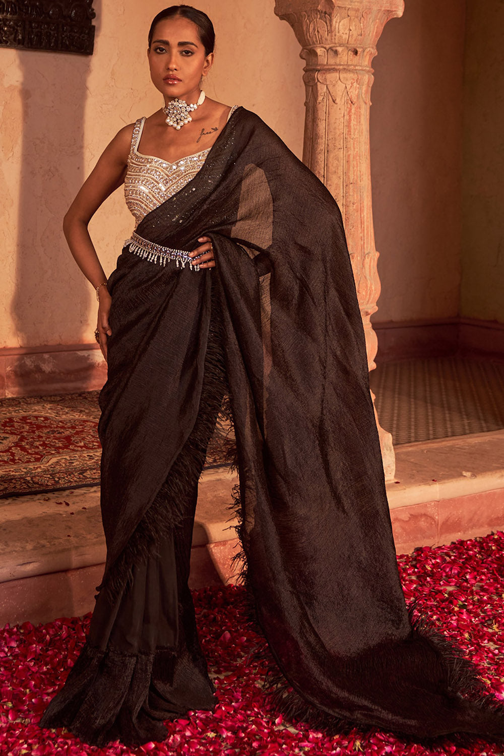 Silk Black Draped Saree Set - Auraya Fashion - Nidhika Shekhar - #tag1# - #tag2# - #tag3# - #tag3#