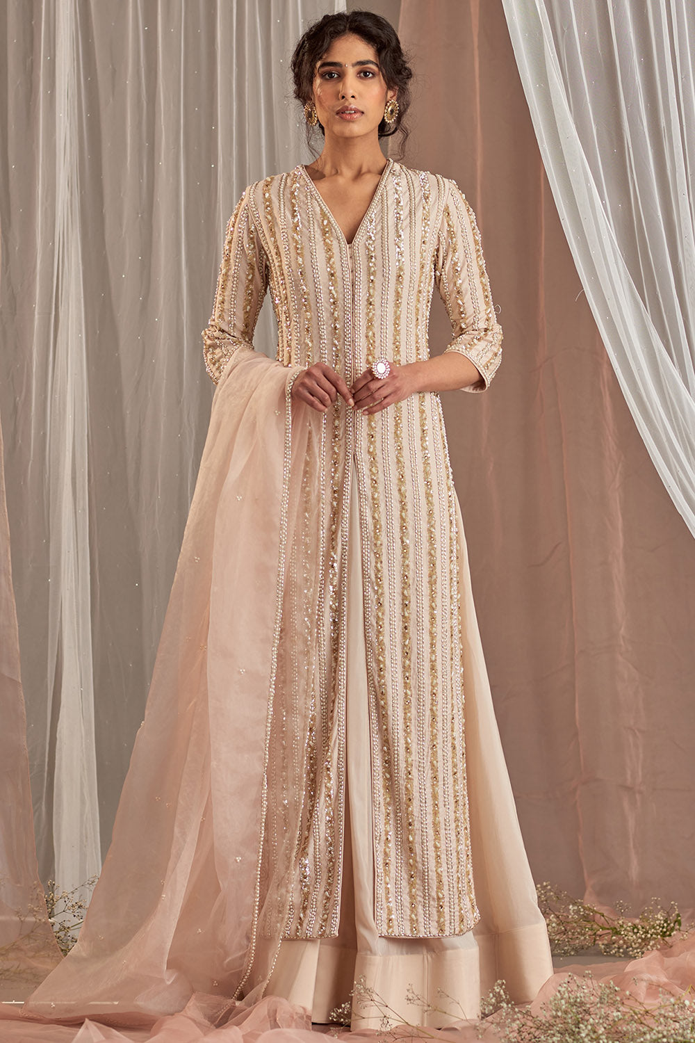 Hand Embroidered Champagne Kurta Set - Auraya Fashion - Nidhika Shekhar - #tag1# - #tag2# - #tag3# - #tag3#