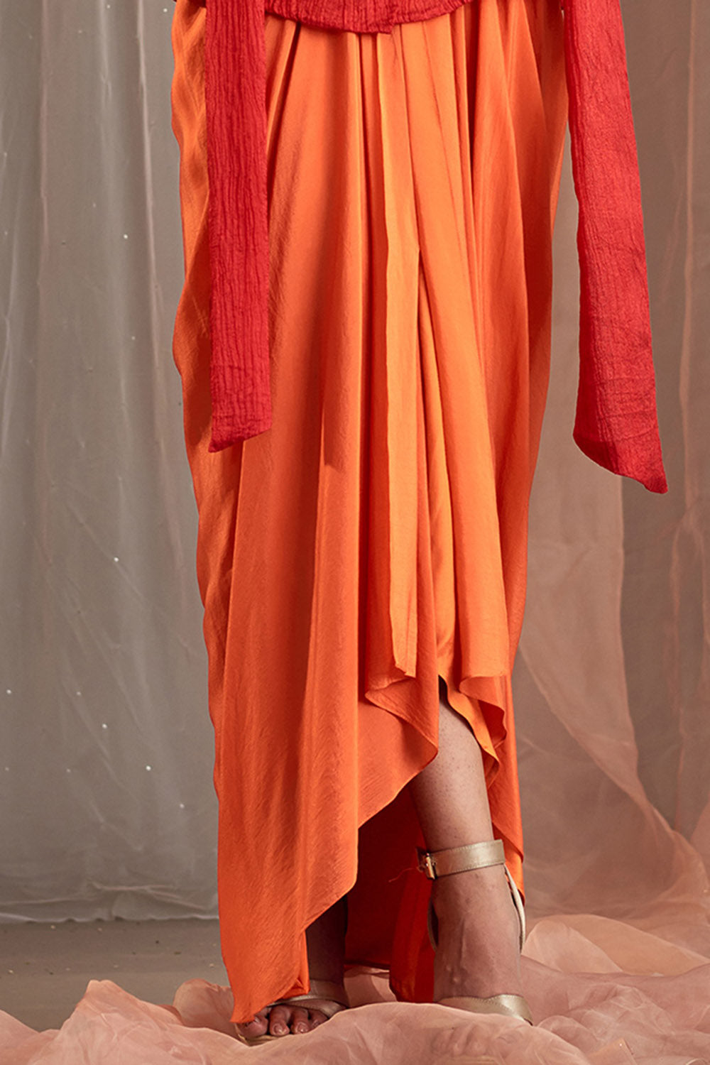 Draped Orange Skirt Set - Auraya Fashion -  - #tag1# - #tag2# - #tag3# - #tag3#