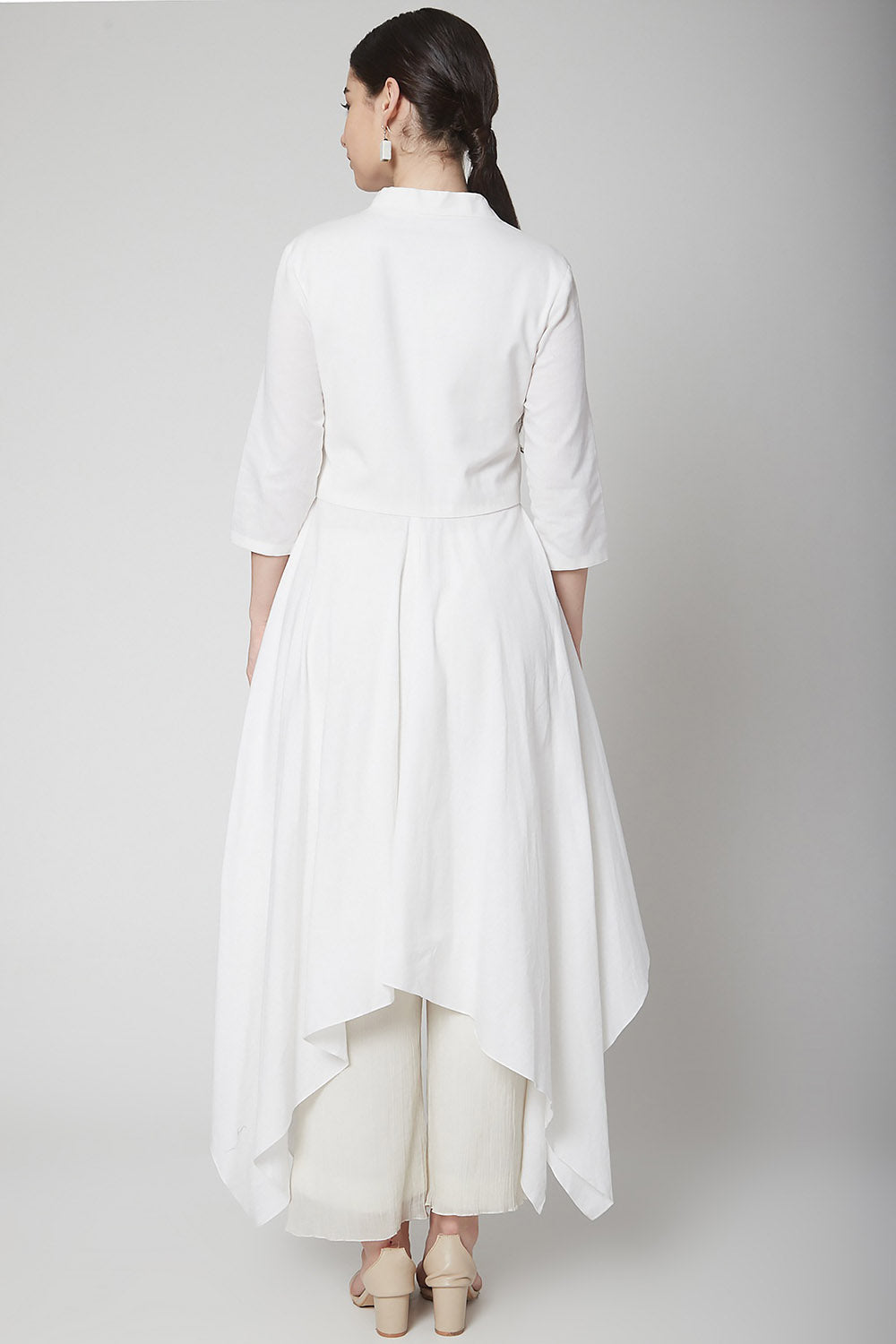 Draped White Kurta With Pants - Auraya Fashion -  - #tag1# - #tag2# - #tag3# - #tag3#