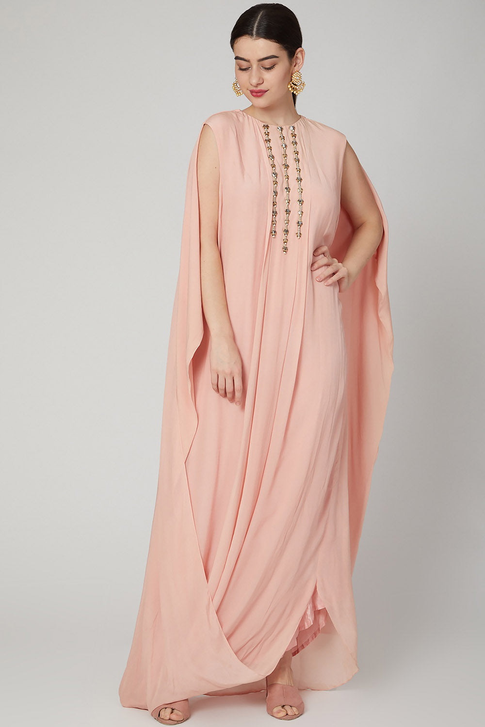 Embroidered Blush Pink Kaftan Dress - Auraya Fashion - Nidhika Shekhar - #tag1# - #tag2# - #tag3# - #tag3#