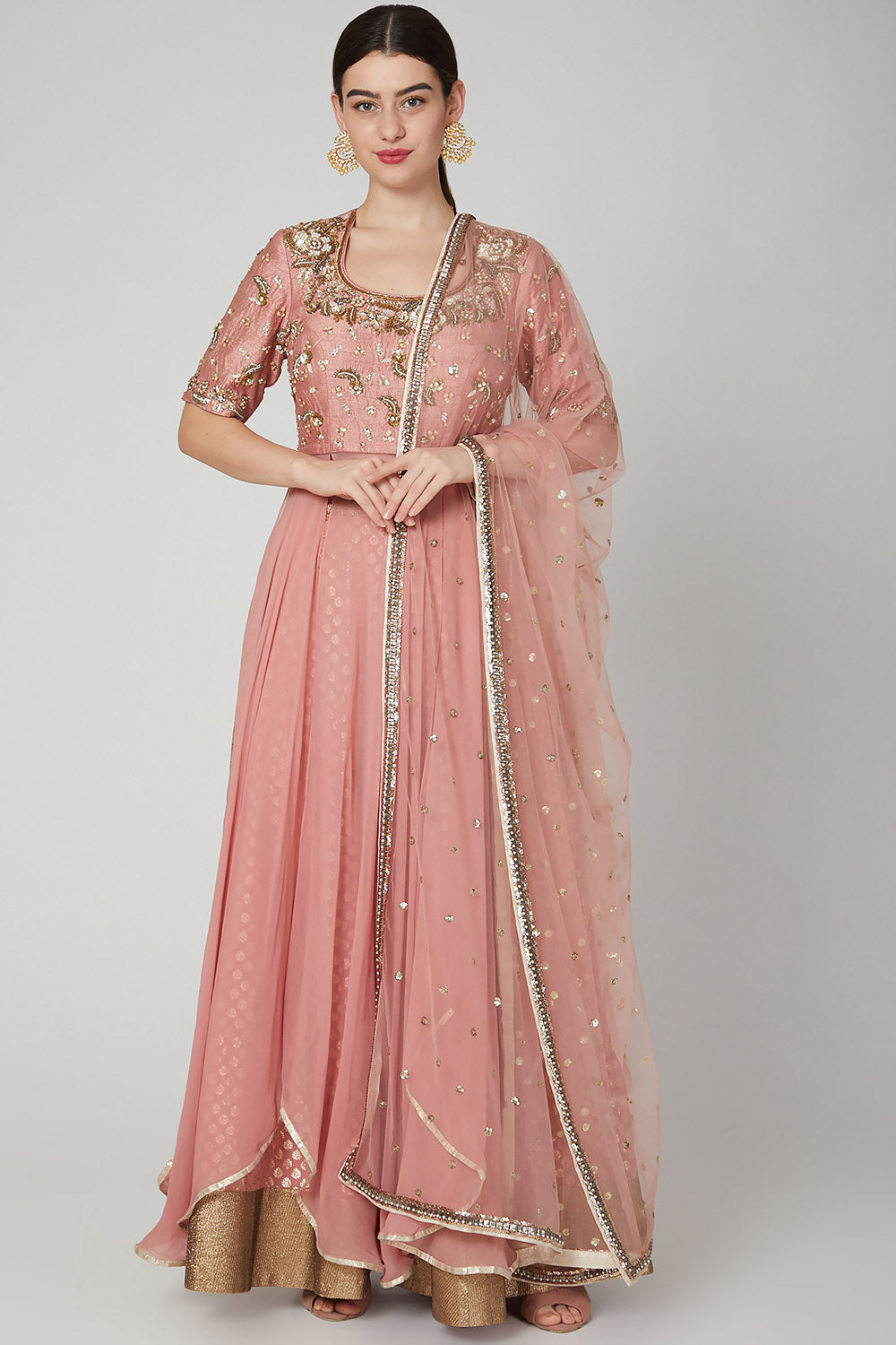 Embroidered Blush Pink Draped Lehenga Set - Auraya Fashion - Nidhika Shekhar - #tag1# - #tag2# - #tag3# - #tag3#