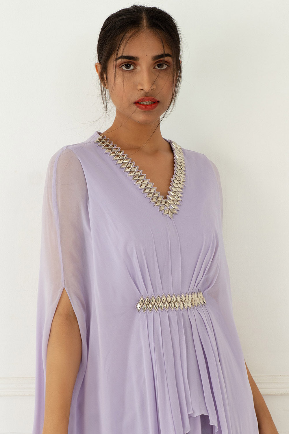 Hand Embroidered Lilac Draped Gown - Auraya Fashion -  - #tag1# - #tag2# - #tag3# - #tag3#