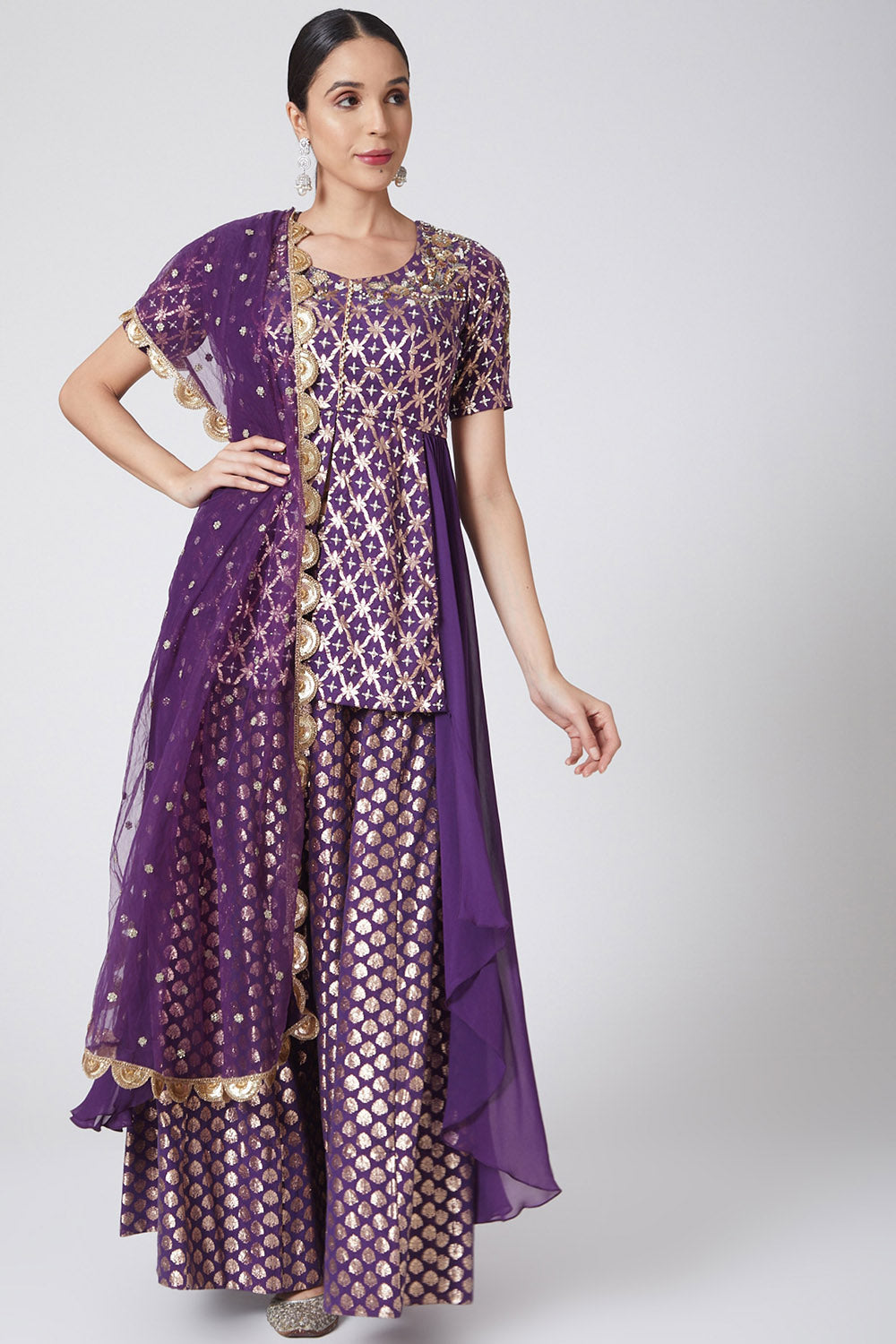 Embroidered Purple Lehenga Set - Auraya Fashion - Nidhika Shekhar - #tag1# - #tag2# - #tag3# - #tag3#